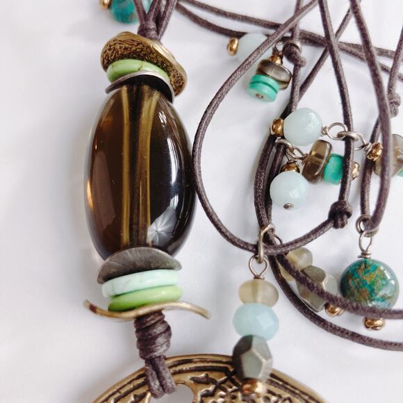 Signed Silpada Necklace N1892 Sterling Gemstone Boho Circle Pendant - Picture 7 of 11